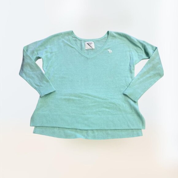 Y2k 2000s Abercrombie and Fitch Teal V-neck Pullover Sweater Women's size S Prep - Picture 3 of 5